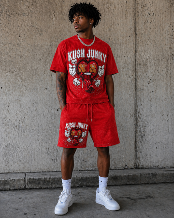 Kush Junky “Midnight Heart” Cotton Short Set – Red