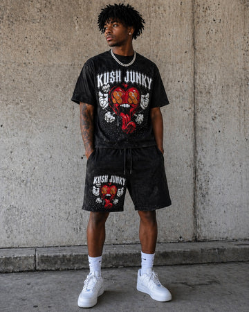 Kush Junky “Midnight Heart” Cotton Short Set – Black