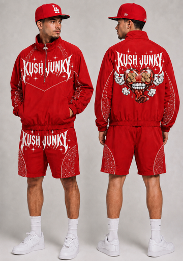 Kush Junky “Midnight Heart” Windbreaker Short Set – Red