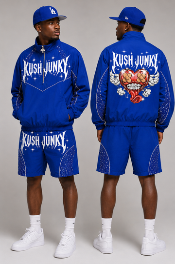 Kush Junky “Midnight Heart” Windbreaker Short Set – Royal Blue