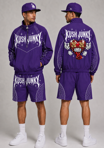 Kush Junky “Midnight Heart” Windbreaker Short Set – Purple