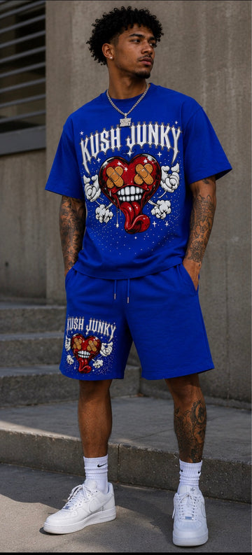 Kush Junky “Midnight Heart” Cotton Short Set – Royal Blue