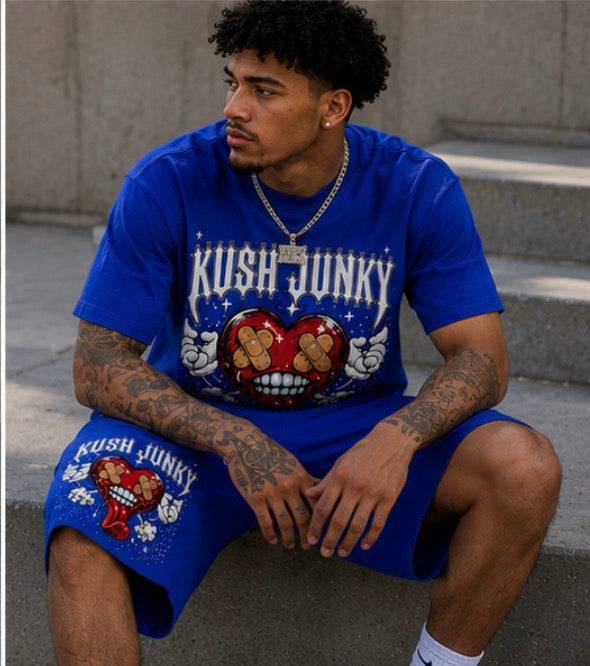 Kush Junky “Midnight Heart” Cotton Short Set – Royal Blue
